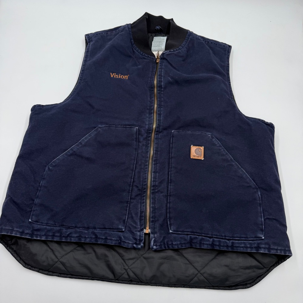 Vintage Carhartt V02‎ MDT Arctic Vest XL Midnight Navy Canvas Workwear USA Made